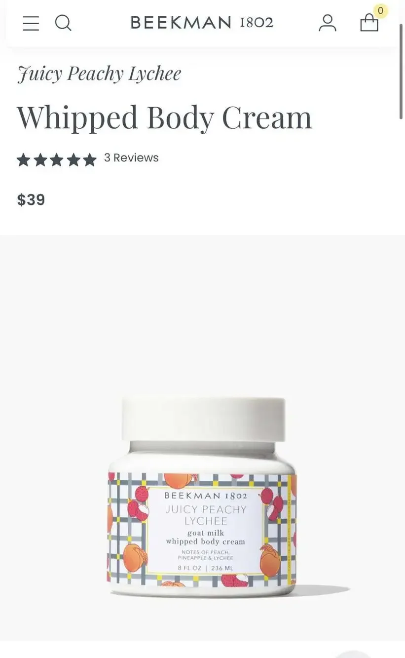 Beekman 1802 Juicy Peachy Lychee Goat Milk Whipped Body Cream, 8 oz
